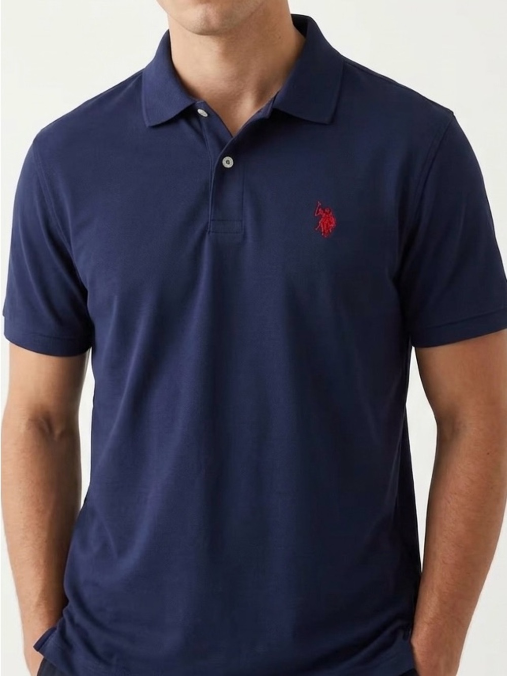 U.S. Polo Assn. Navy Performance Pique Polo Shirt L Sporty Prep Modern Casual
